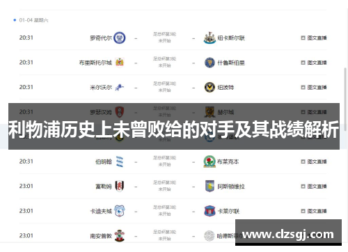利物浦历史上未曾败给的对手及其战绩解析